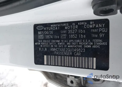 2016 Hyundai Accent Se z USA, uszkodzony, nr VIN KMHCT4AE2GU149823